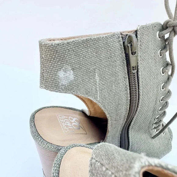 SPEED LIMIT 98 Green Denim Cherry Rainbow Patch Lace Up Heeled Booties - Picture 4 of 8